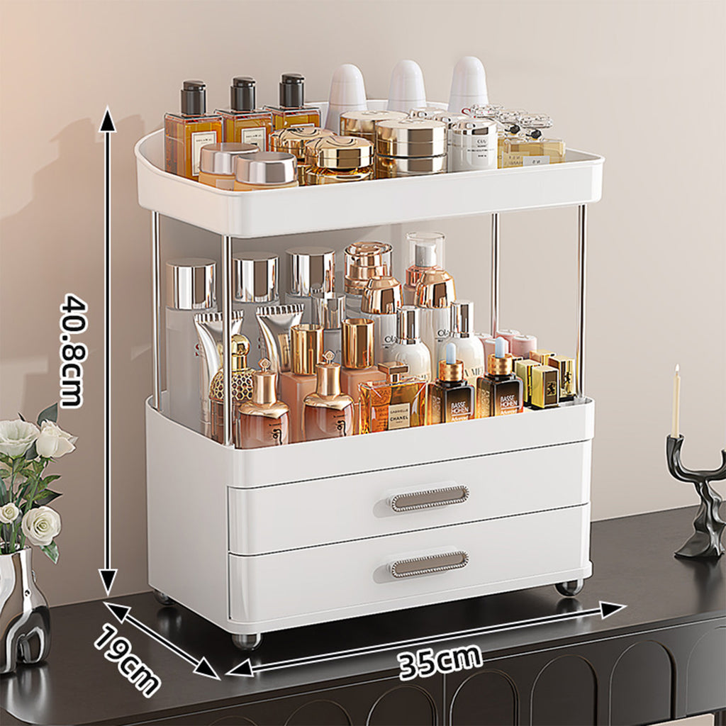 2 Drawers Makeup Organizer - 4 Tier Bathroom Organizers And Storage, Versatile Perfume Vanity Organizer, Ideal For Cosmetic, Large Skincare, Face Mask, Office Supplies