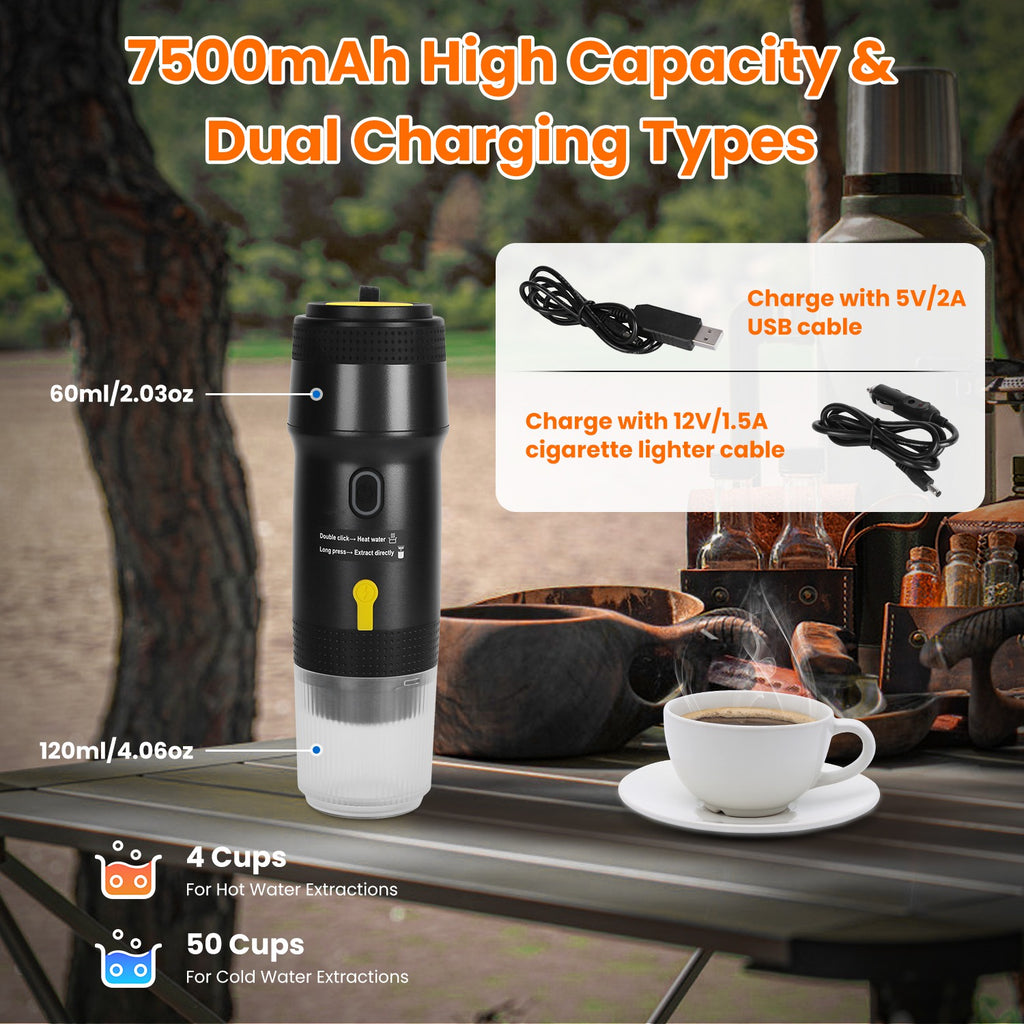 1Pc Portable Electric Espresso Machine Cordless Coffee Maker Self Heating Car Espresso Maker With Anti Dry Burn Fit For Ground Coffee NS DG Capsules For Car Camping Hiking RV Home Office