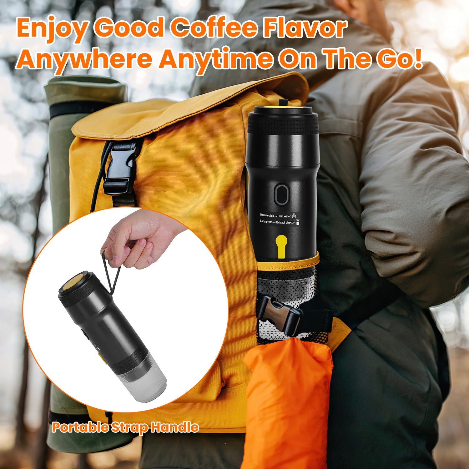 1Pc Portable Electric Espresso Machine Cordless Coffee Maker Self Heating Car Espresso Maker With Anti Dry Burn Fit For Ground Coffee NS DG Capsules For Car Camping Hiking RV Home Office